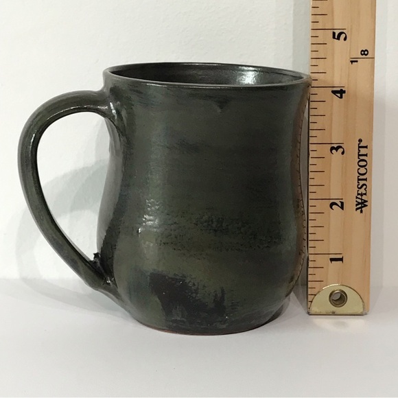Vintage Artist Signed Red Clay Studio Art Pottery Coffee Cup Mug Green Matte - Picture 15 of 16
